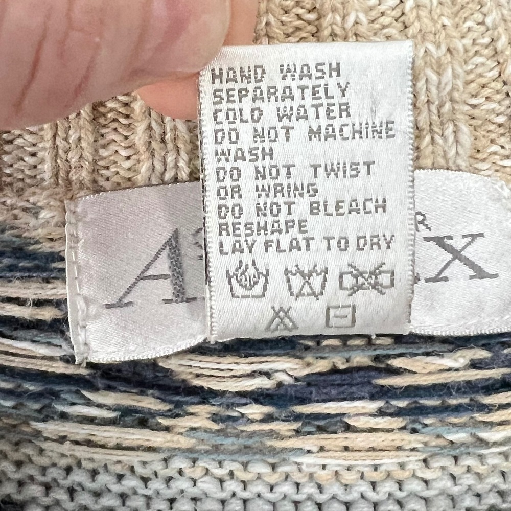 Casual Corner Annex Vintage XL Fair Isle Knit Zip Up Cardigan Sweater Blue Cream - Picture 8 of 12